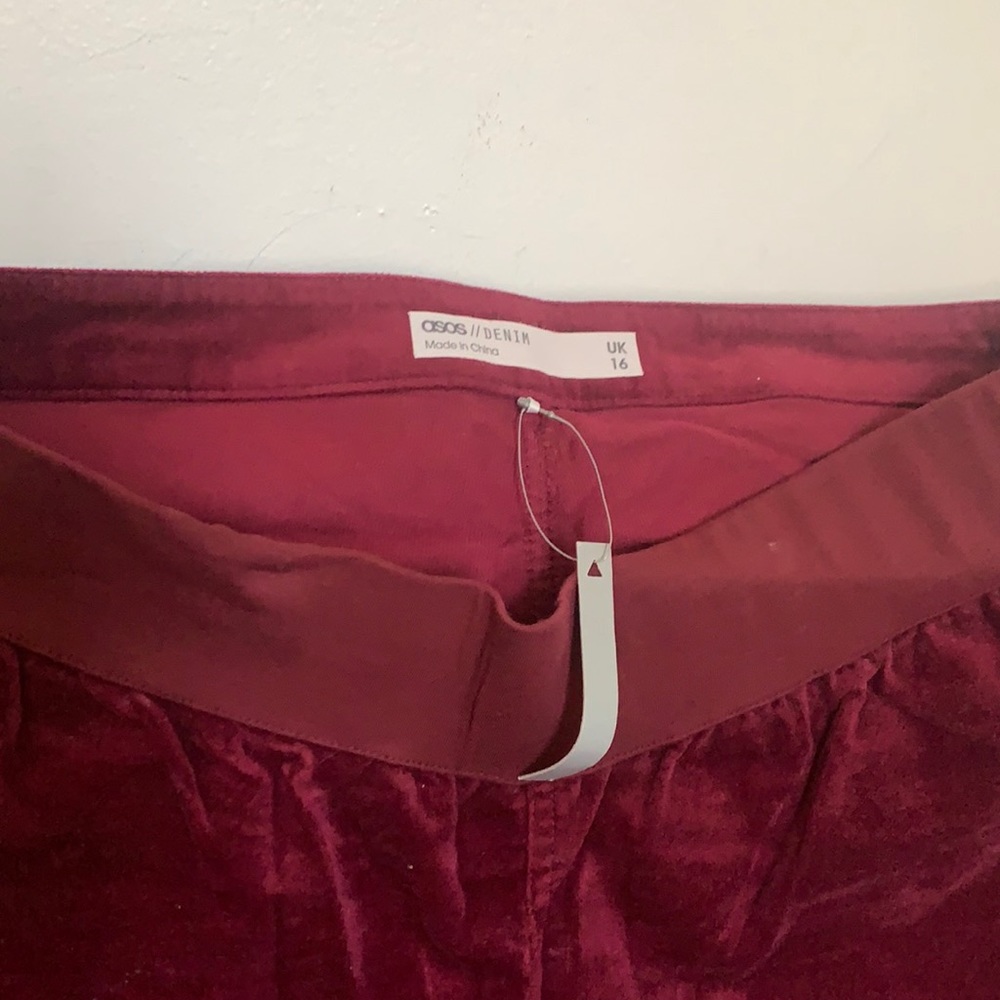 Wine colored denim maternity pants